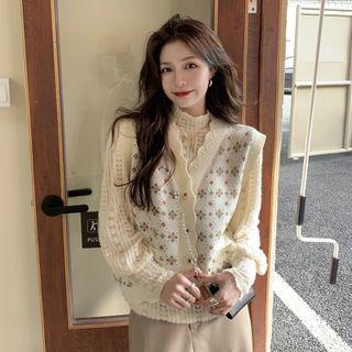 Mock-neck Lace Top Top - Almond - One Size