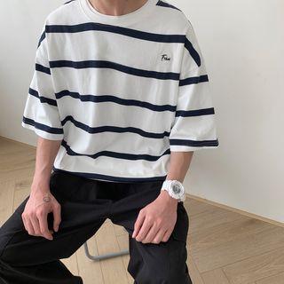 Striped Shot-sleeve T-shirt