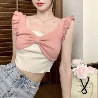 Mock Two-piece Two-tone Ribbon Tank Top