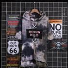Hooded Tie-dyed Short-sleeve Ripped T-shirt