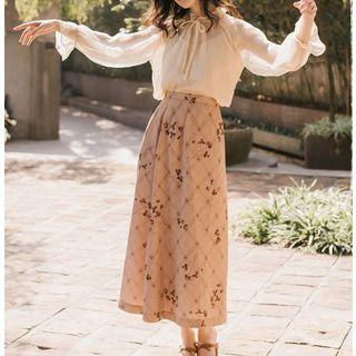 Set: Camisole + Bow Detail Blouse + Flower Print Midi A-line Skirt