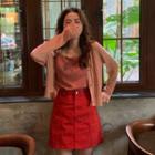 Plain Camisole Top / Knit Jacket / High Waist A-line Skirt