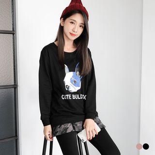 Cute Bulldog Graphic Longline Sweatshirt