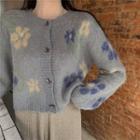 Floral Cropped Cardigan Coffee - One Size