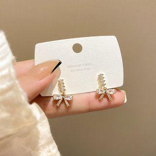 Rhinestone Ribbon Drop Earring E4755 - Gold - One Size