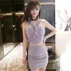 Set: Glittered Halter Top + Mini Skirt