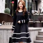 Contrast-piping Midi Dress