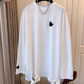 Long-sleeve Heart Print Distressed T-shirt