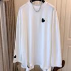 Long-sleeve Heart Print Distressed T-shirt