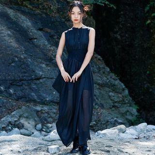 Sleeveless Buttoned Maxi A-line Dress