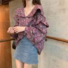 Floral Print Ruffled Chiffon Blouse As Shown In Figure - One Size