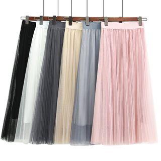 Plain Mesh Pleated Skirt
