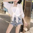 Long-sleeve Embroidered Mesh Paneled Shirt