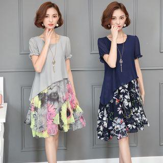 Floral Panel Short-sleeve A-line Dress