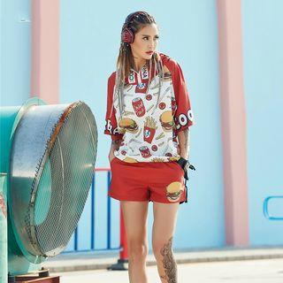 Printed Hooded Short-sleeve Top