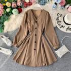 Long-sleeve Single-breasted A-line Dress