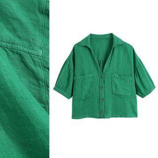 Dual Pocket Short-sleeve Crop Shirt