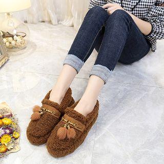 Tasseled Fleece Moccasin Flats