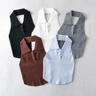 Halter Frog-button Camisole Top