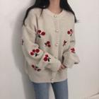 Cherry Embroidered Cardigan Almond - One Size