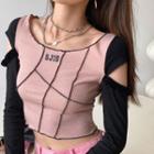 Long-sleeve Cutout Ribbed Lettering T-shirt