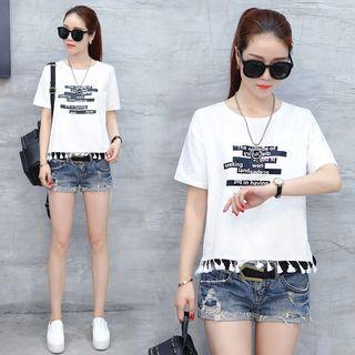 Short-sleeve Tasseled Lettering T-shirt