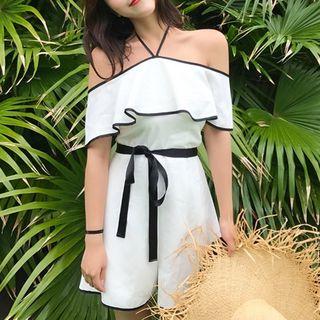 Contrast Trim Cold Shoulder Wide Leg Playsuit