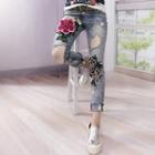 Embroidery Distressed Slim-fit Croppe Jeans