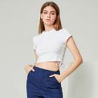 Eco-friendly Short-sleeve Button Up Drawstring Crop Top