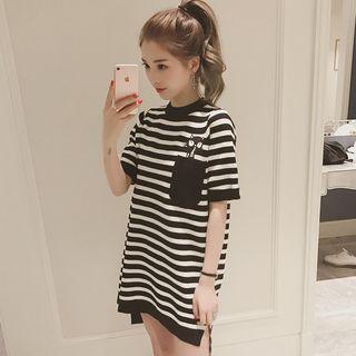 Short-sleeve Striped Dip-back Mini Dress