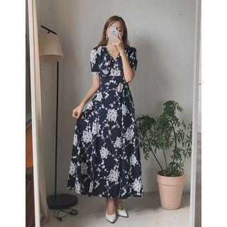 Floral-jacquard Maxi Wrap Dress