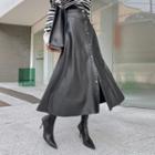Buttoned Flared Maxi Pleather Skirt