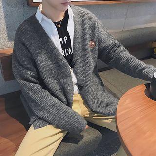 Embroidered V-neck Chunky Knit Cardigan