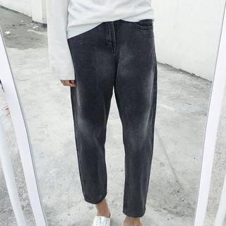 Washed Cropped Baggy Jeans