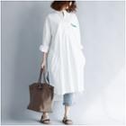 Lettering Long-sleeve Shirt Dress White - One Size