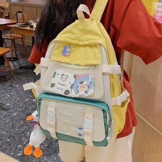 Buckled Mesh Panel Lightweight Backpack / Bag Charm / Set