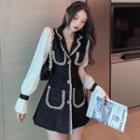Bell-sleeve Mini A-line Tweed Dress