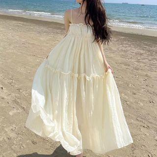 Spaghetti Strap Ruffle Maxi Smock Dress