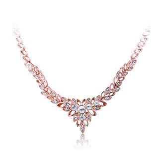 Luxury Plated Rose Golden Necklace With White Cubic Zircon