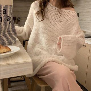 Long-sleeve Plain Knit Sweater / Plain Wide-leg Pants