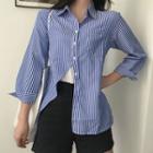 Striped Asymmetrical Shirt Blue - One Size