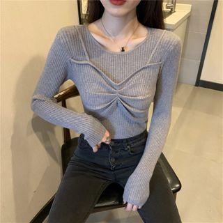 Long Sleeve Mock Two-piece Drawstring Knit Top