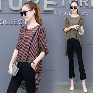 Set: Stripe Dip-back Chiffon Top + Cropped Pants