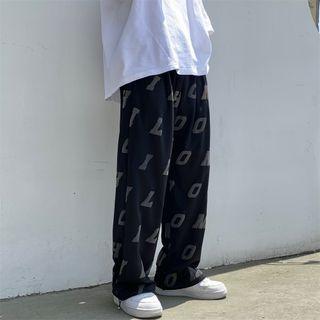 Letter Print Drawstring-cuff Sweatpants