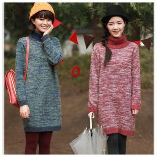 Melange Knit Turtleneck Long Sweater