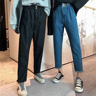 Fringed Hem Cropped Straight Leg Jeans