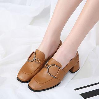 Buckled Detail Block Heel Loafers
