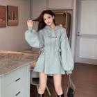 Lettering Print Cinch-waist Mini A-line Hoodie Dress