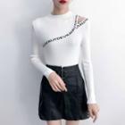 Lettering Cut-out Long-sleeve Knit Top