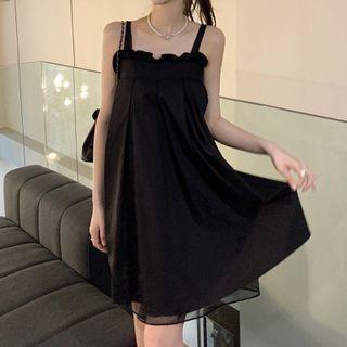 Spaghetti-strap Mesh Panel A-line Dress